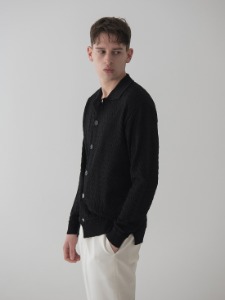 herringbone texture long sleeve knit shirts (black)