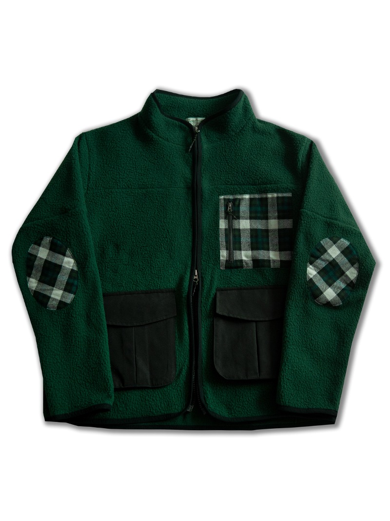 patch work fleece jacket (dark green)